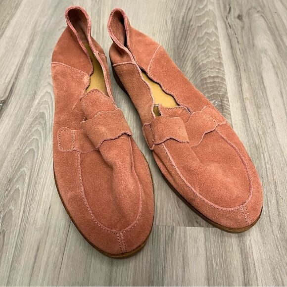 Lucky Brand Flats Women’s 7 Callister Peach Pink Suede Leather Slip On Loafer - Picture 2 of 6
